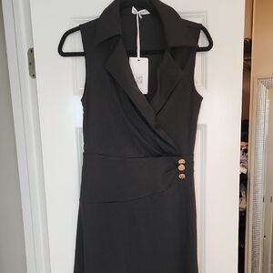 Grace Karin Black Midi Dress with Gold Buttons